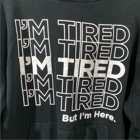 Girrlscout Valentine's I’m Tired But I’m Here with Red Heart Black Hoodie Medium - Picture 3 of 8